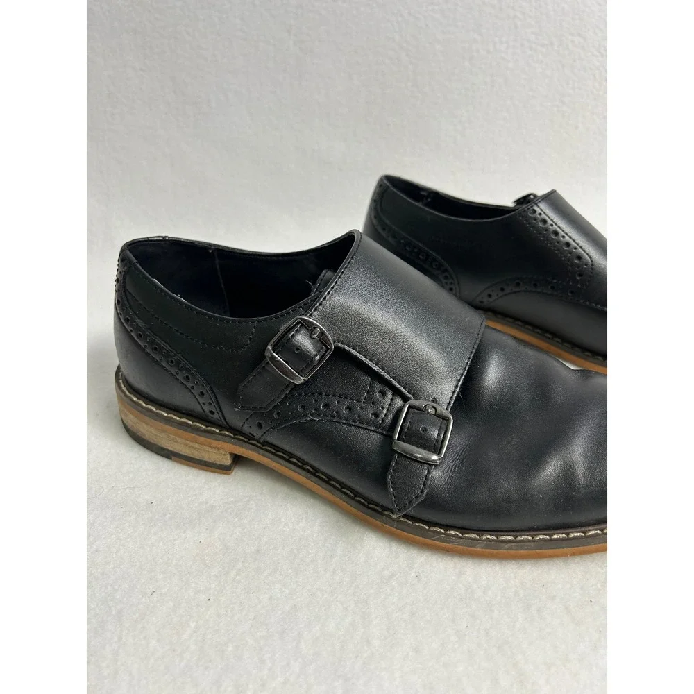Dark Academia Bar III Mens 8M Black Jesse Double Monk Strap‎ Brogue Dress Shoes